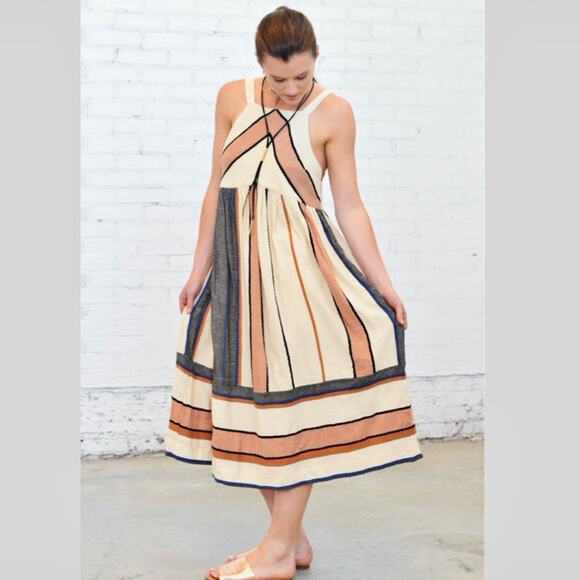 NWT *RARE* Free People Navy Striped Boho Festival Midi Dress  – XS/Small - Picture 3 of 14